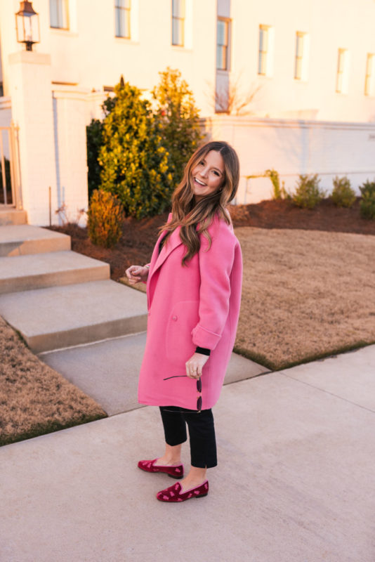 Hello It's LOH, New Year, Winter Style, Lejla Hasanovic, Theory Coat, Stubbs and Wootton Loafers, Pregnancy Style, Maternity Style, Pink Coat