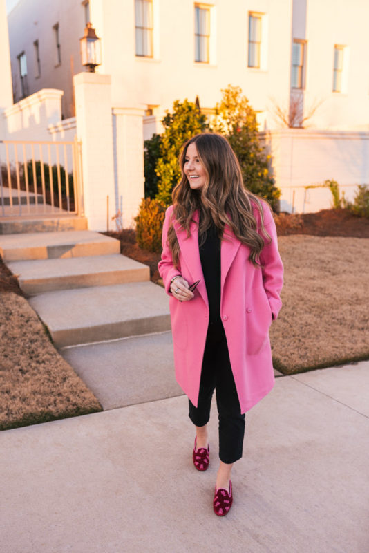 Hello It's LOH, New Year, Winter Style, Lejla Hasanovic, Theory Coat, Stubbs and Wootton Loafers, Pregnancy Style, Maternity Style, Pink Coat