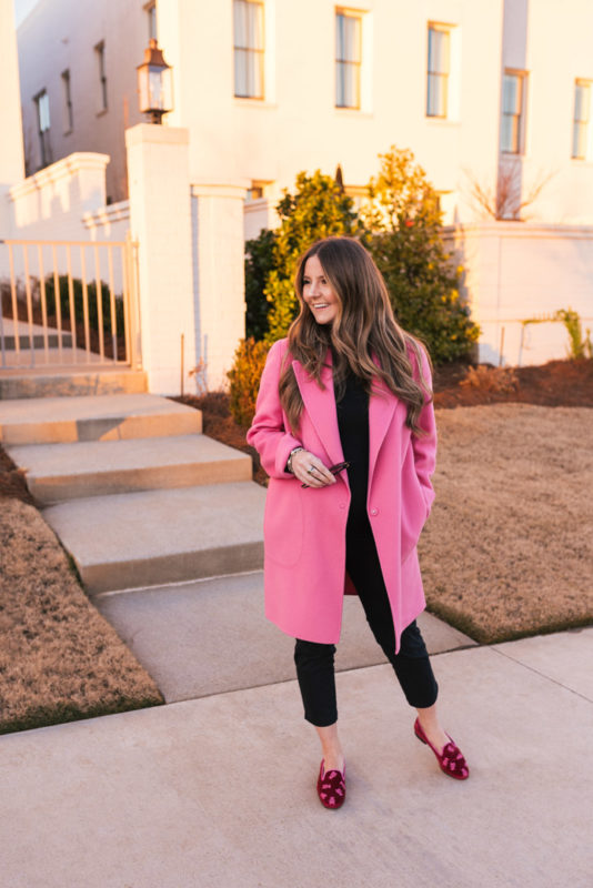 Hello It's LOH, New Year, Winter Style, Lejla Hasanovic, Theory Coat, Stubbs and Wootton Loafers, Pregnancy Style, Maternity Style, Pink Coat