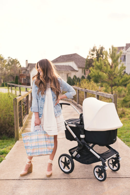 Hello It's LOH Transitioning Into Motherhood, spring style, castaner wedges, pamela munson tote, bugaboo stroller, denim jacket, lejla hasanovic