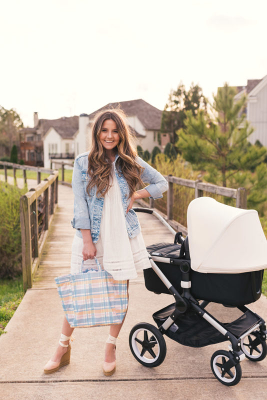 Hello It's LOH Transitioning Into Motherhood, spring style, castaner wedges, pamela munson tote, bugaboo stroller, denim jacket, lejla hasanovic