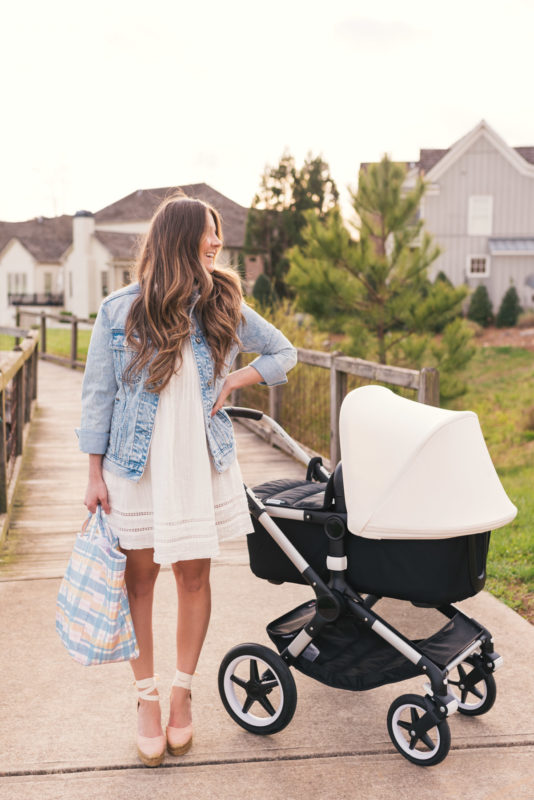 Hello It's LOH Transitioning Into Motherhood, spring style, castaner wedges, pamela munson tote, bugaboo stroller, denim jacket, lejla hasanovic