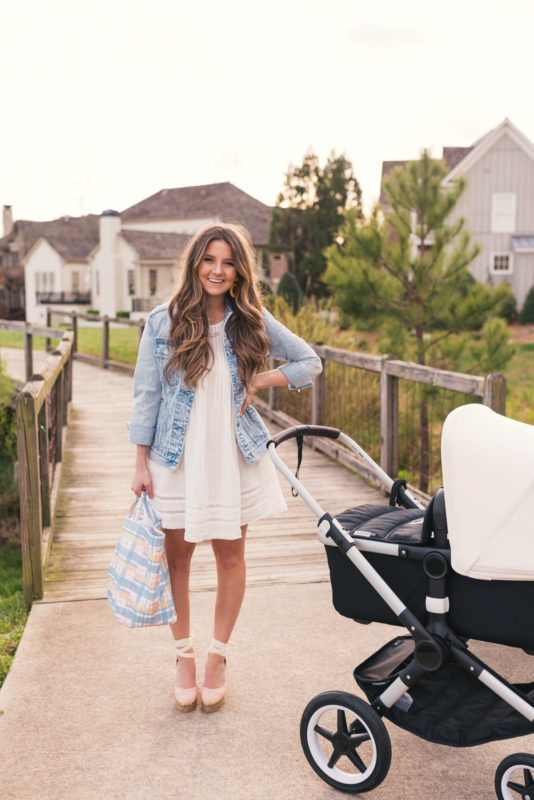 Hello It's LOH Transitioning Into Motherhood, spring style, castaner wedges, pamela munson tote, bugaboo stroller, denim jacket, lejla hasanovic