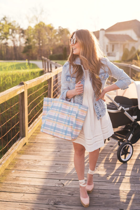 Hello It's LOH Transitioning Into Motherhood, spring style, castaner wedges, pamela munson tote, bugaboo stroller, denim jacket, lejla hasanovic